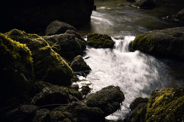 Small waterfalls on the Baia river, Araba - Alava, Basque Country.
