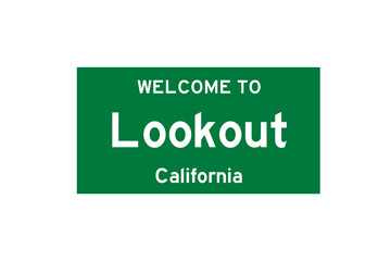 Lookout, California, USA. City limit sign on transparent background. 