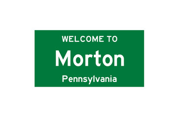 Morton, Pennsylvania, USA. City limit sign on transparent background. 