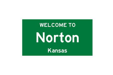 Norton, Kansas, USA. City limit sign on transparent background. 