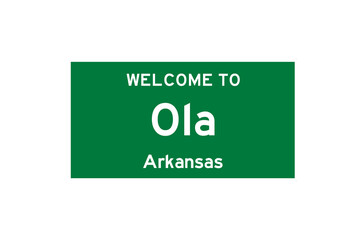 Ola, Arkansas, USA. City limit sign on transparent background. 