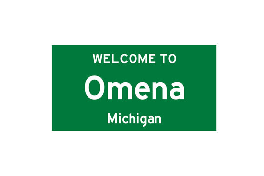 Omena, Michigan, USA. City limit sign on transparent background. 