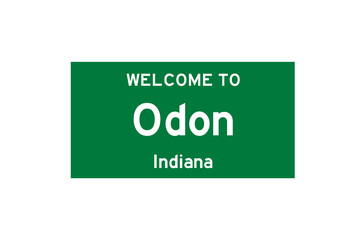 Odon, Indiana, USA. City limit sign on transparent background. 