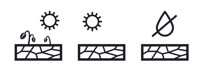 Drought symbol cracked surface and dryness icon