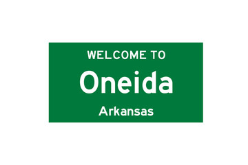 Oneida, Arkansas, USA. City limit sign on transparent background. 