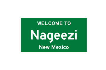 Nageezi, New Mexico, USA. City limit sign on transparent background. 