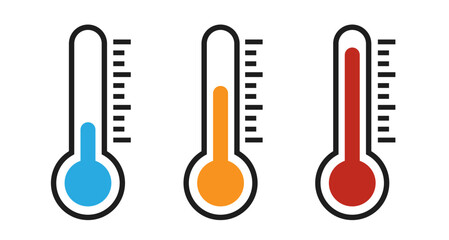Thermometer hot cold temperature vector icon set - obrazy, fototapety, plakaty