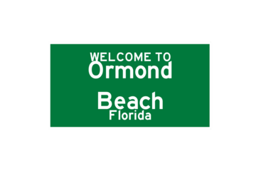 Ormond Beach, Florida, USA. City limit sign on transparent background. 