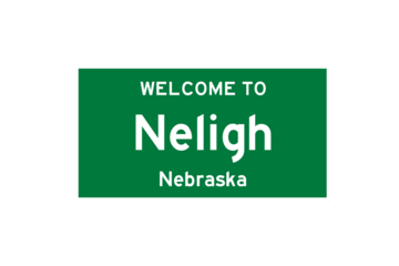Neligh, Nebraska, USA. City limit sign on transparent background. 