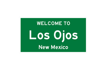Los Ojos, New Mexico, USA. City limit sign on transparent background. 