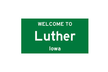 Luther, Iowa, USA. City limit sign on transparent background. 