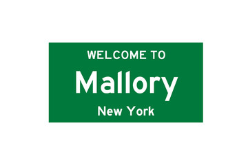 Mallory, New York, USA. City limit sign on transparent background. 