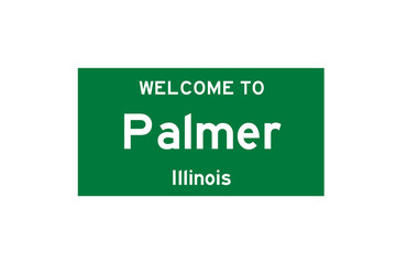 Palmer, Illinois, USA. City limit sign on transparent background. 