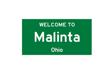 Malinta, Ohio, USA. City limit sign on transparent background. 