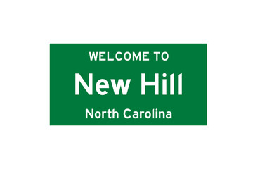 New Hill, North Carolina, USA. City limit sign on transparent background. 