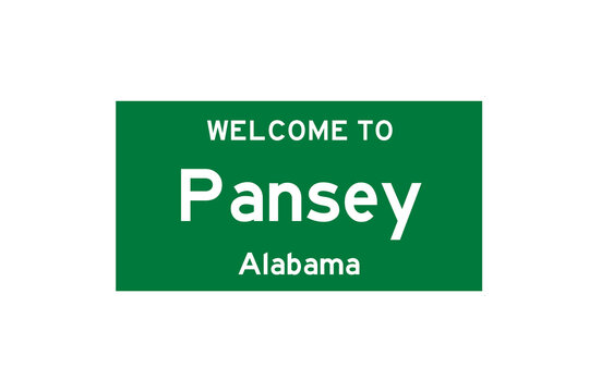 Pansey, Alabama, USA. City limit sign on transparent background. 