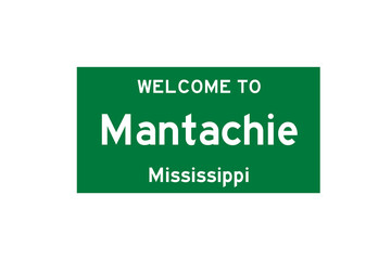 Mantachie, Mississippi, USA. City limit sign on transparent background. 