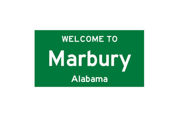 Marbury, Alabama, USA. City limit sign on transparent background. 