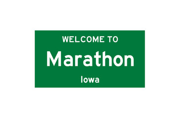 Marathon, Iowa, USA. City limit sign on transparent background. 