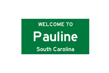Pauline, South Carolina, USA. City limit sign on transparent background. 