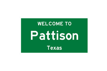 Pattison, Texas, USA. City limit sign on transparent background. 