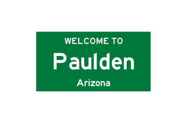 Paulden, Arizona, USA. City limit sign on transparent background. 