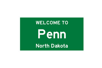 Penn, North Dakota, USA. City limit sign on transparent background. 