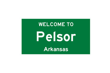 Pelsor, Arkansas, USA. City limit sign on transparent background. 