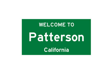 Patterson, California, USA. City limit sign on transparent background. 