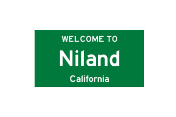 Niland, California, USA. City limit sign on transparent background. 