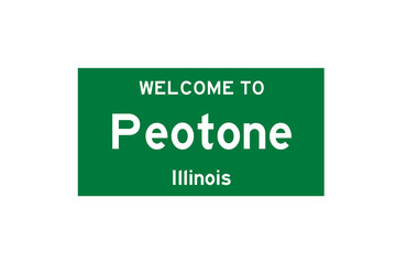 Peotone, Illinois, USA. City limit sign on transparent background. 