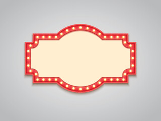 Antique shape marquee vintage 3d lightbox with glowing bulb. Red color retro frame design vector illustration. © Inkeye Studio