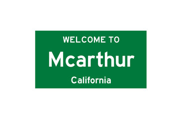 Mcarthur, California, USA. City limit sign on transparent background. 