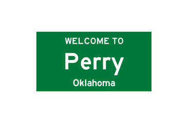 Perry, Oklahoma, USA. City limit sign on transparent background. 