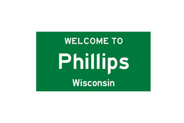Phillips, Wisconsin, USA. City limit sign on transparent background. 