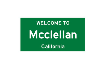 Mcclellan, California, USA. City limit sign on transparent background. 
