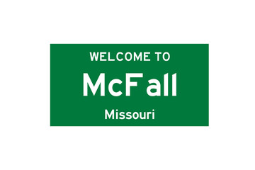 McFall, Missouri, USA. City limit sign on transparent background. 