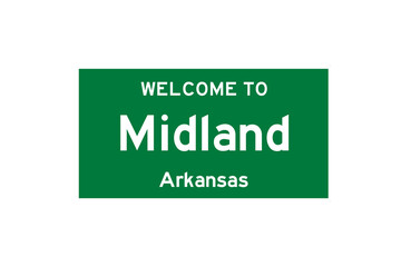 Midland, Arkansas, USA. City limit sign on transparent background. 