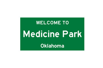 Medicine Park, Oklahoma, USA. City limit sign on transparent background. 