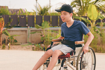 Obraz premium Good mental health concept of teenager boy with disability.