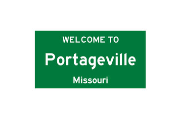 Portageville, Missouri, USA. City limit sign on transparent background. 