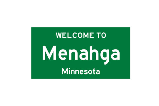 Menahga, Minnesota, USA. City limit sign on transparent background. 