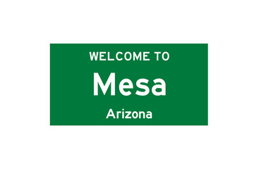 Mesa, Arizona, USA. City limit sign on transparent background. 