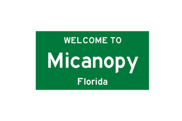 Micanopy, Florida, USA. City limit sign on transparent background. 