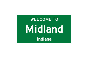 Midland, Indiana, USA. City limit sign on transparent background. 