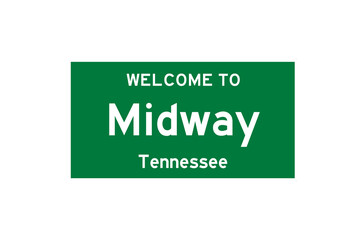 Midway, Tennessee, USA. City limit sign on transparent background. 
