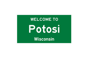 Potosi, Wisconsin, USA. City limit sign on transparent background. 