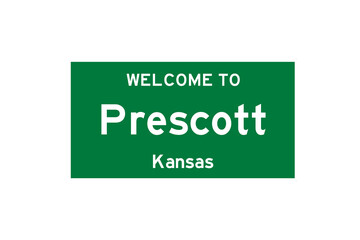 Prescott, Kansas, USA. City limit sign on transparent background. 