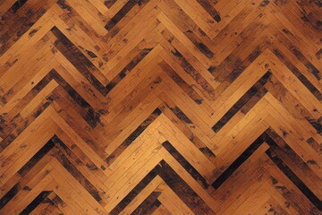 brown seamless pattern with wooden zigzag panels and planks. Grunge old wood herringbone tile parquet floor background