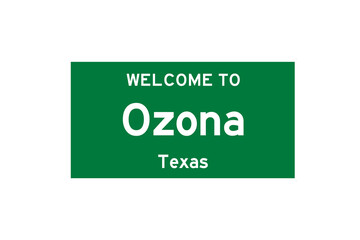 Ozona, Texas, USA. City limit sign on transparent background. 